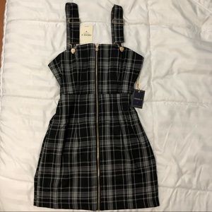 Woven plaid overall dress